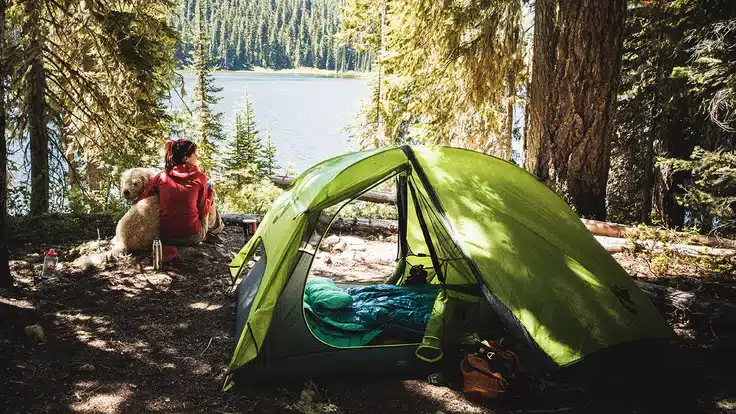 a tent near the lakeside