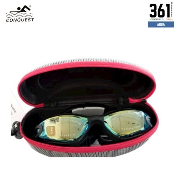 Conquest Swim Goggles with Attached Earplugs + Case