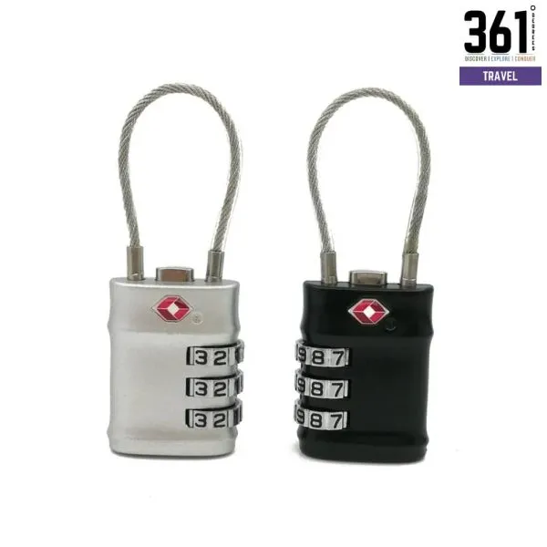 YH3218 Cable Padlock - 3-Dial Combination, Flexible Steel Shackle