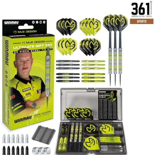 WINMAU Michael van Gerwen MvG Steeltip Darts Set – 50-Piece Professional Set