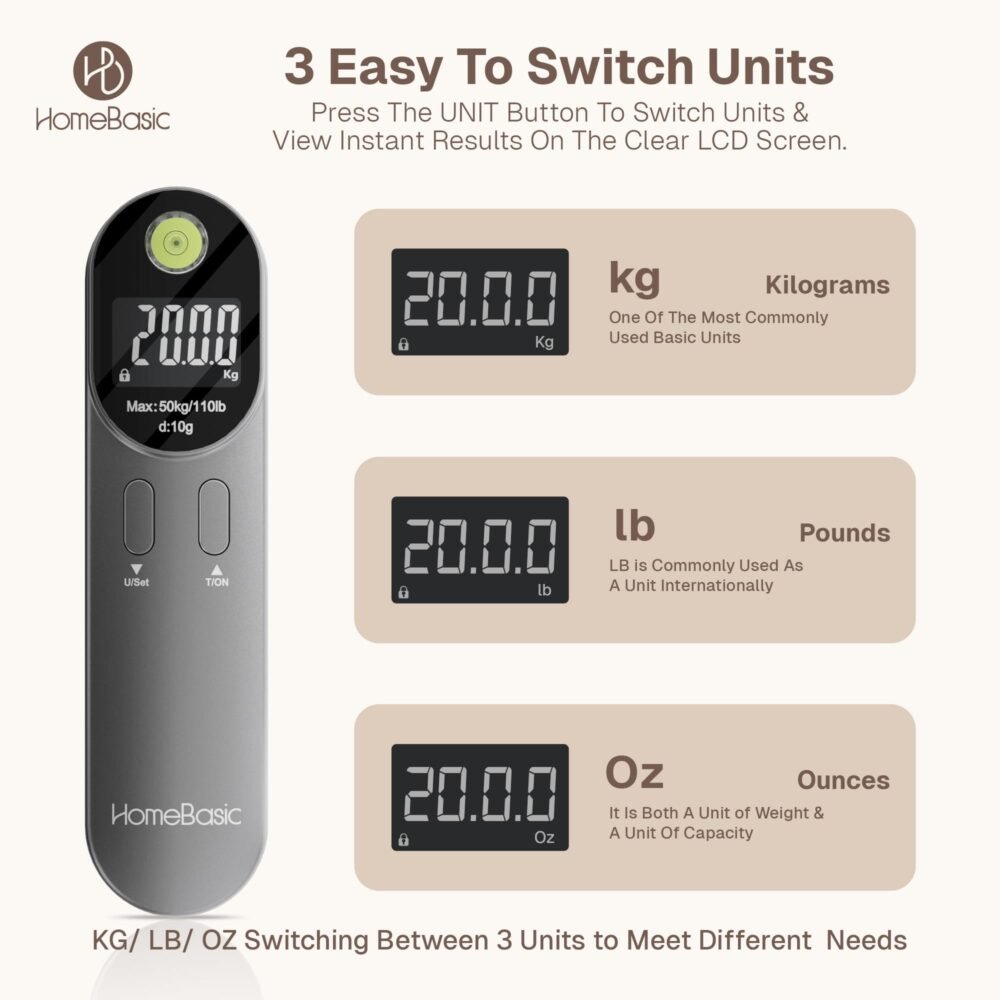 Digital Luggage Scale - 50 kg Capacity, 10 g Display Resolution