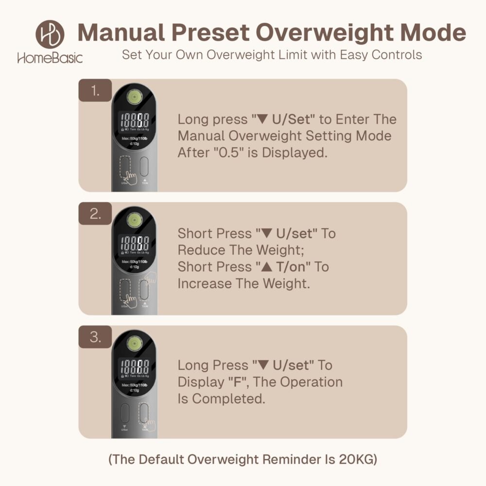 Digital Luggage Scale - 50 kg Capacity, 10 g Display Resolution