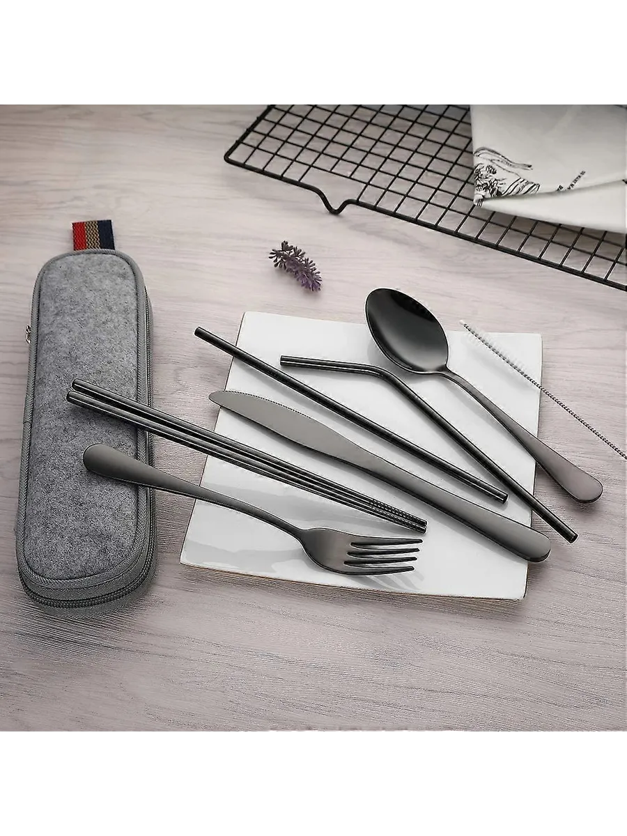 8-Piece Reusable Travel Silverware Set with Case