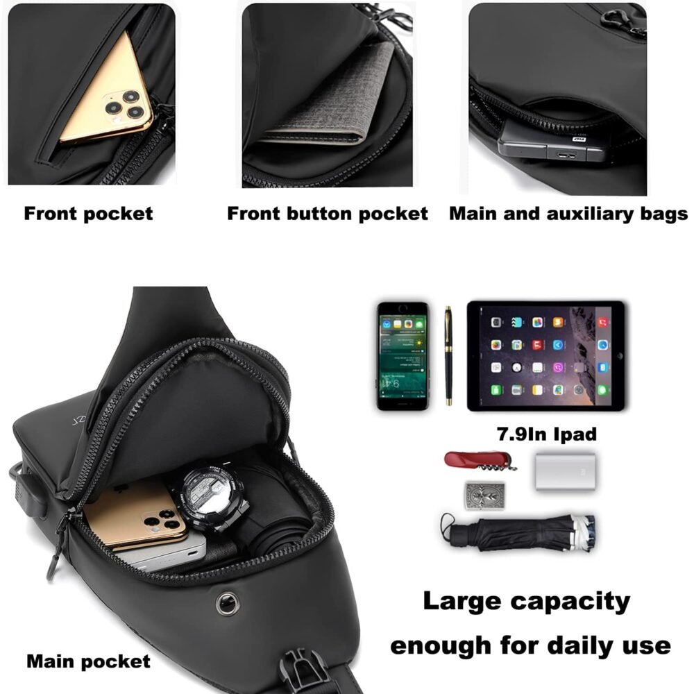 Anti-Theft Chest Bag with Combination Lock and USB Pass-Through