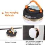 The two hanging methods of the rechargeable camping lantern: carabiner hook and magnet on top