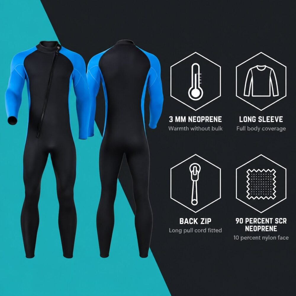 DIVE&SAIL 3mm Neoprene Wetsuit - Long Sleeve, Back Zip, Unisex