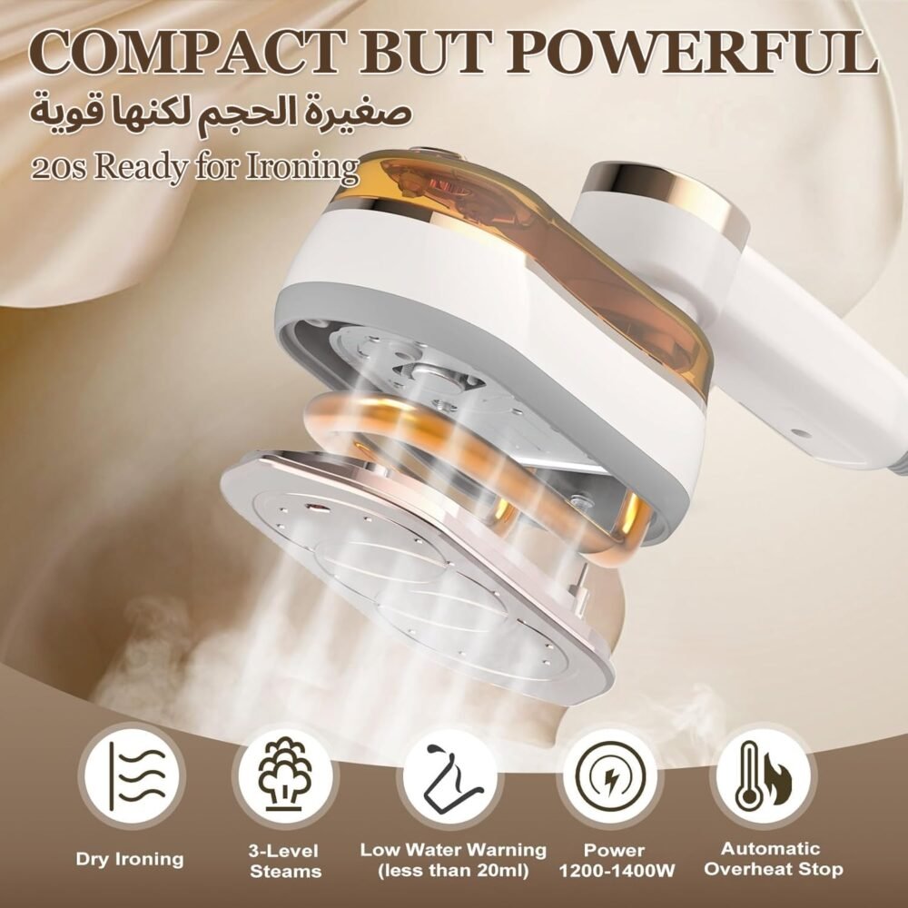 Foldable Travel Steam Iron - 1300 W, Vertical and Flat