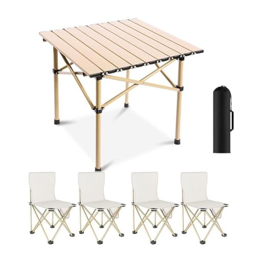 Folding Camp Table and 4 Chair Set with Carry Bag