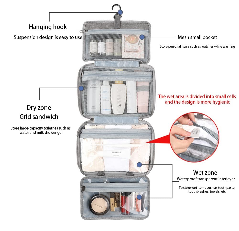 Hanging Toiletry Bag - Four-Fold, Water-Resistant Polyester