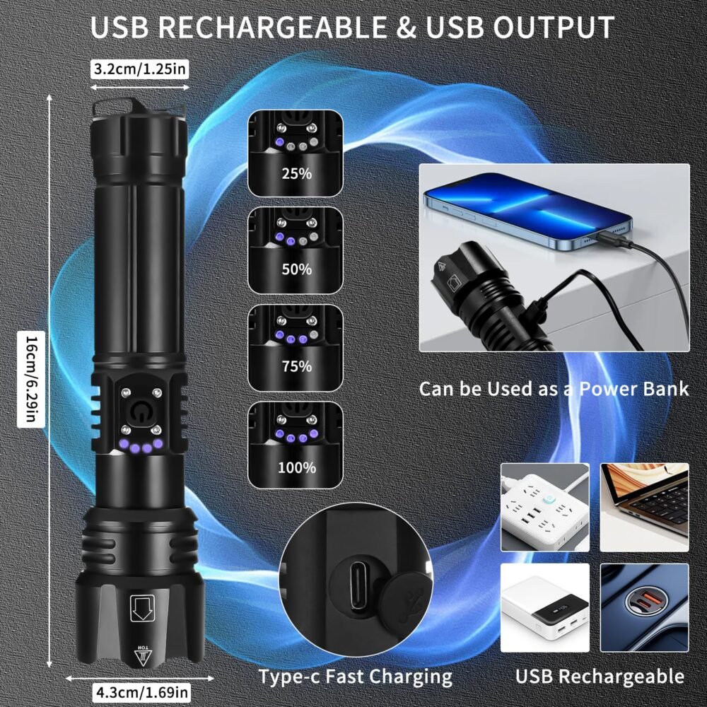 High Lumen USB-C Rechargeable P70 LED Flashlight