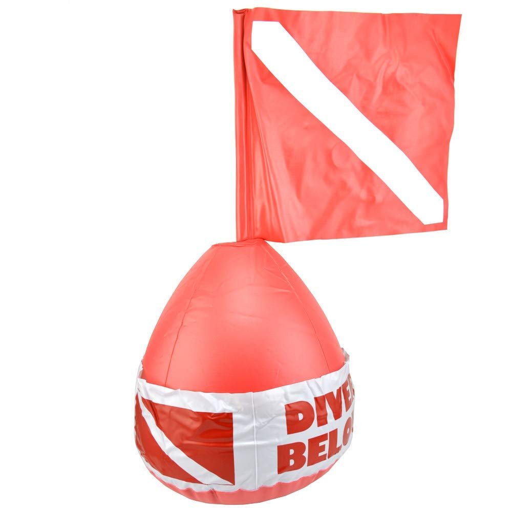 Inflatable Dive Flag Float - DIVER BELOW Signal Marker with Sand Pocket