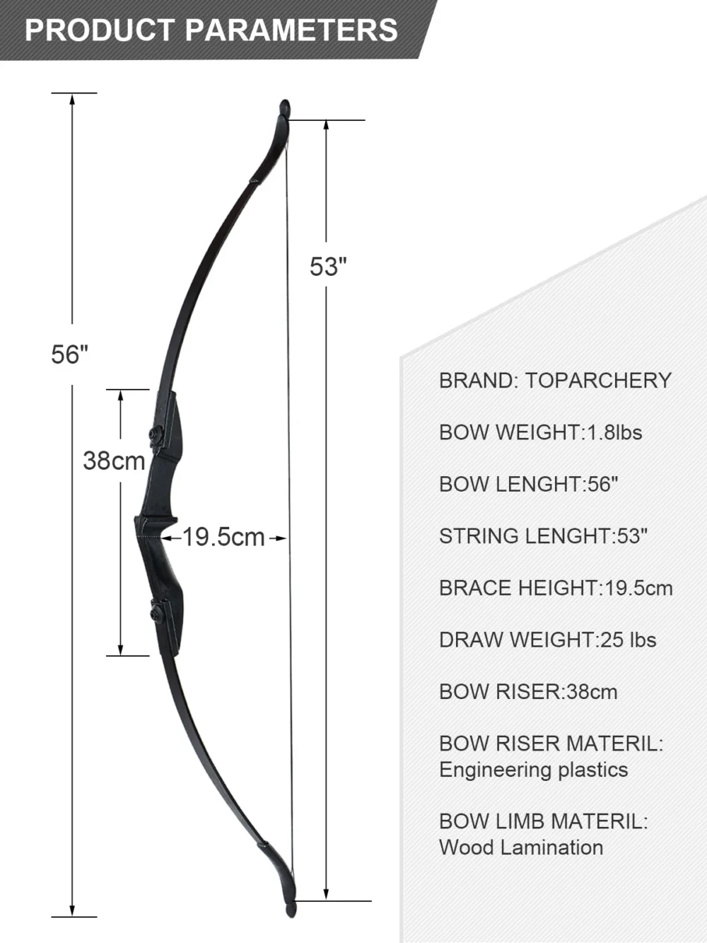 Lightweight Recreational Recurve Bow - Ambidextrous, Youth and Beginner