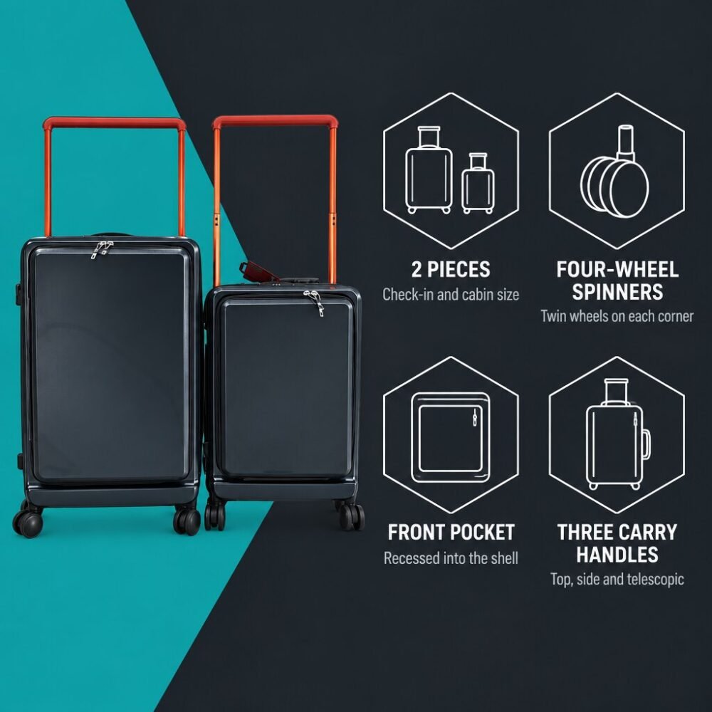 Hardshell Luggage Set - 2 Pieces, Graphite, Four-Wheel Spinner