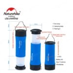 Naturehike NH15A003-I dimension diagram showing tent lamp, camping lamp and flashlight modes