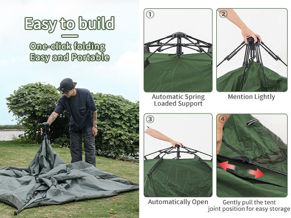 Naturehike 4 Person Pop Up Tent - Forest Green