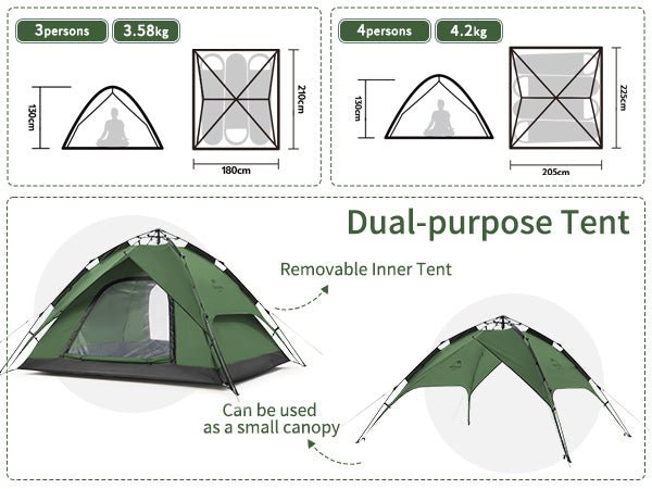Naturehike 4 Person Pop Up Tent - Forest Green