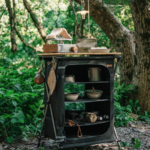 Naturehike NH22JU015 folding camp kitchen shelf - cabinet loaded with camp kitchen kit