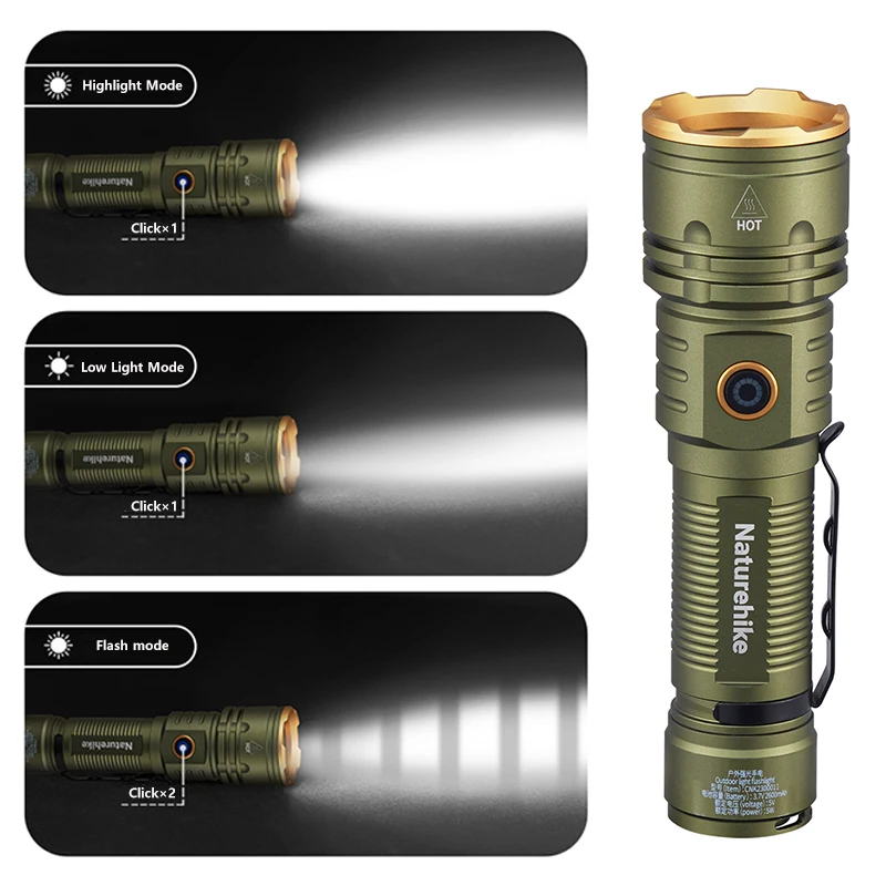 Naturehike Outdoor Glare Flashlight - Green (Size L)