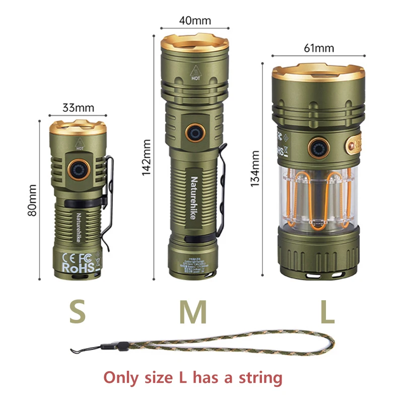 Naturehike Outdoor Glare Flashlight - Green (Size L)