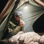 Naturehike Wind Mini air pump hanging as a lantern inside a tent
