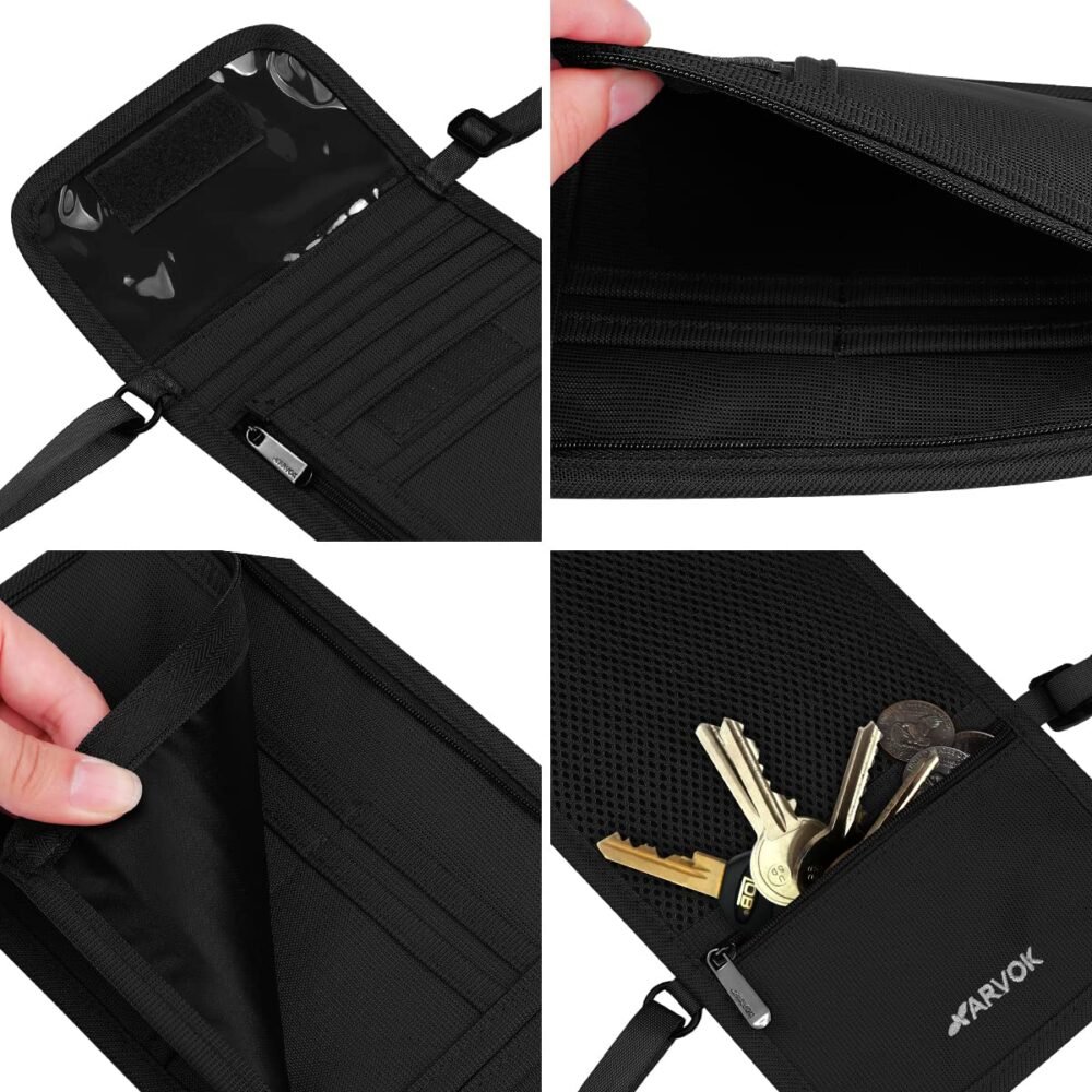 Neck Wallet Passport Organiser - RFID Blocking, Multi-Pocket