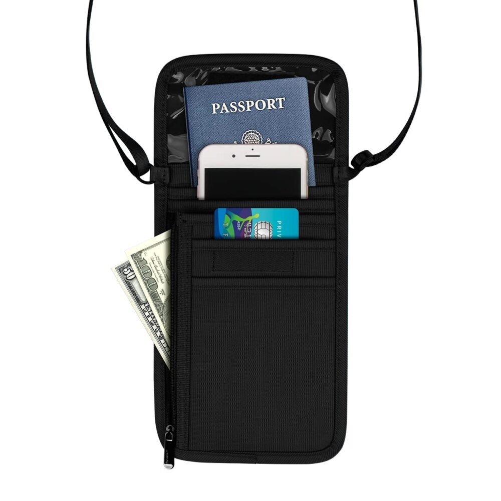 Neck Wallet Passport Organiser - RFID Blocking, Multi-Pocket