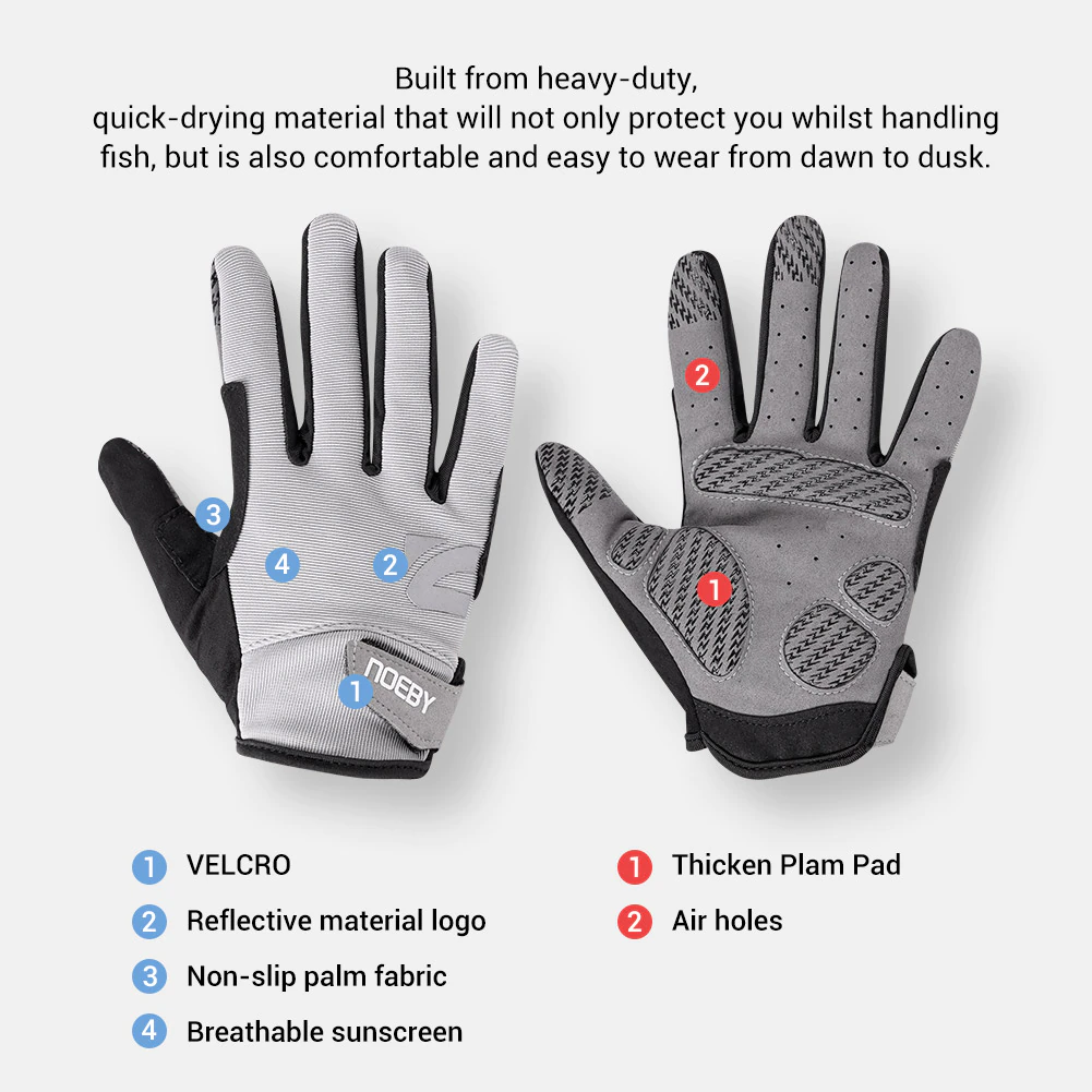 Noeby Waterproof Non-Slip Fishing Gloves - Full Finger, UPF 50+