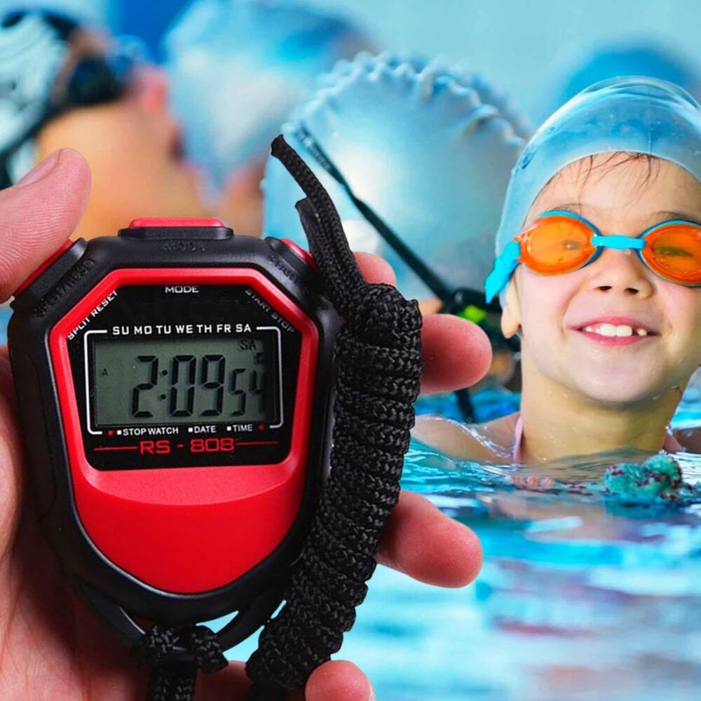 Waterproof Digital Handheld Stopwatch - LCD Chronograph with Lanyard