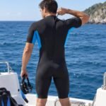 DIVE&SAIL 3mm Neoprene Wetsuit – Short Sleeve, Back Zip, Unisex - illustrative image, scene generated