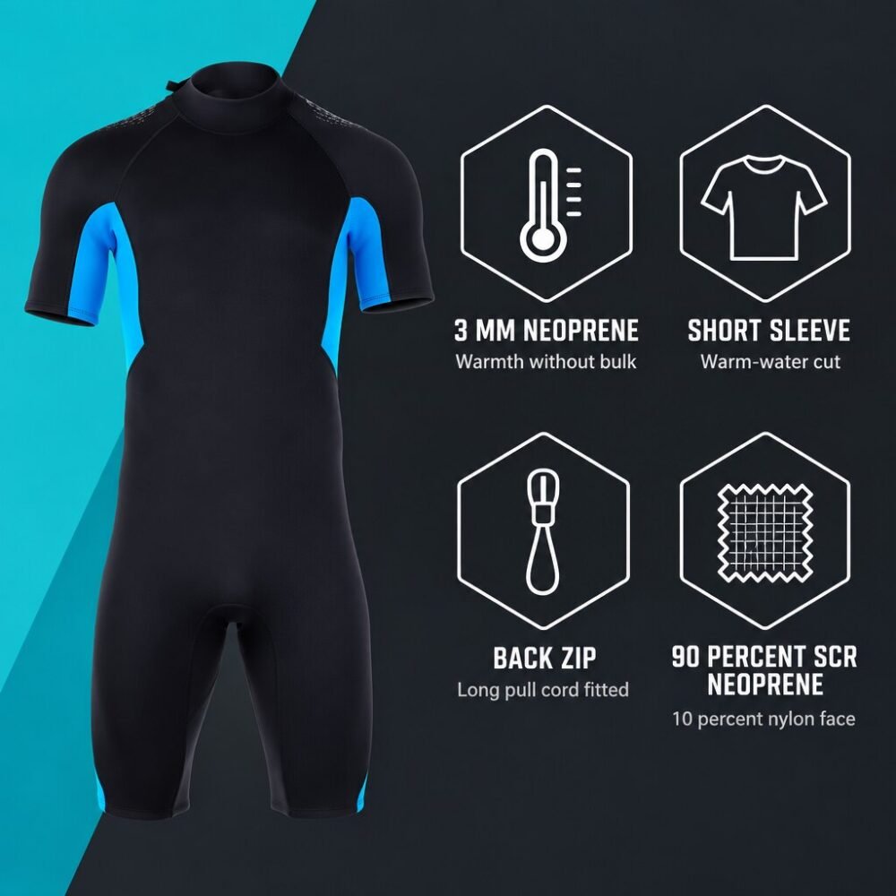 DIVE&SAIL 3mm Neoprene Wetsuit - Short Sleeve, Back Zip, Unisex