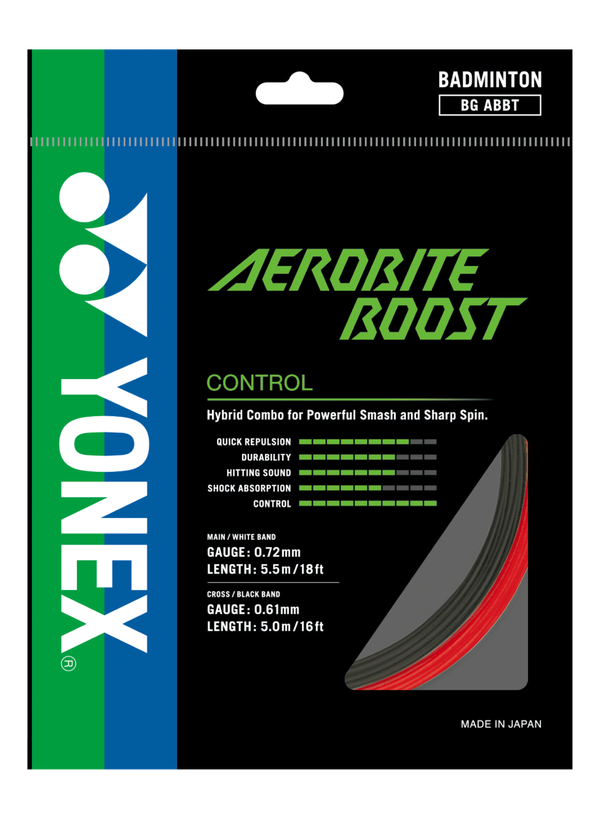 Yonex Aerobite Boost Hybrid Badminton String - 0.72 mm Mains / 0.61 mm Crosses