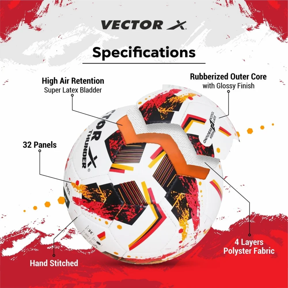 Vector X Thunder Hand-Stitched Size 5 Football – Orange/Red/Black