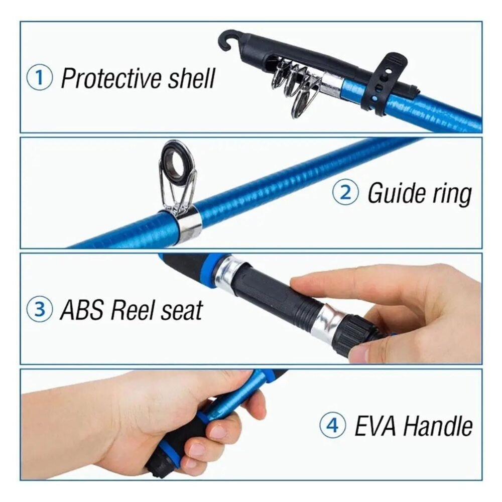 1.8 m Telescopic Fishing Rod Kit - Carbon, Collapses to 42.5 cm