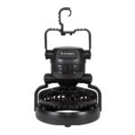 2-in-1 camping fan and LED lamp with the folding hanging hook extended