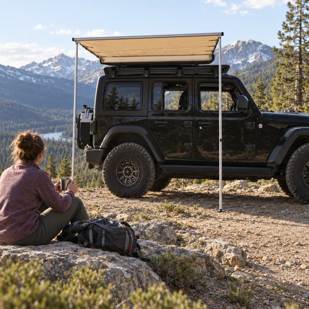 Car Awning with Canvas Cover – Heavy-Duty 200x250cm Side Awning Shelter (A2x2.5)