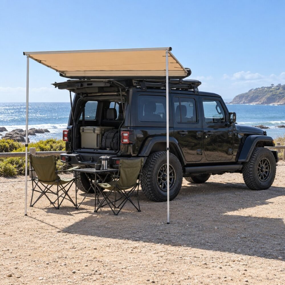 Car Awning with Canvas Cover – Heavy-Duty 200x250cm Side Awning Shelter (A2x2.5)