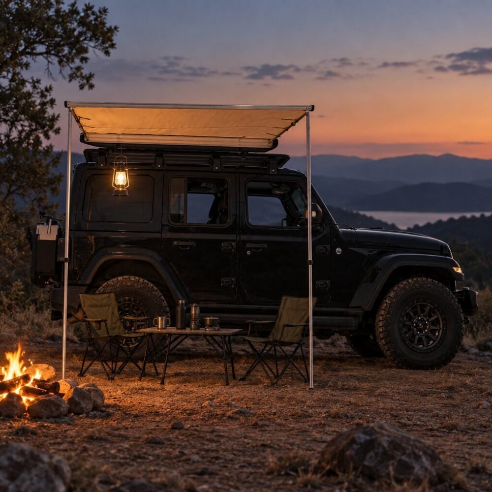 Car Awning with Canvas Cover – Heavy-Duty 200x250cm Side Awning Shelter (A2x2.5)