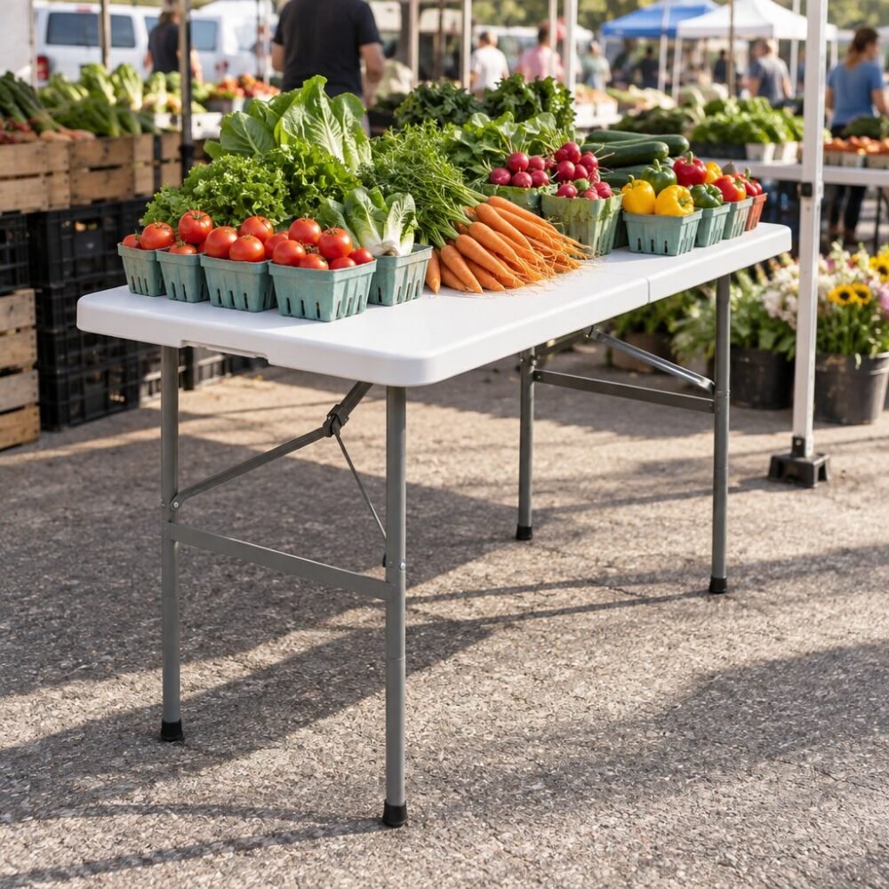Heavy Duty Folding Table 4ft - Adjustable Height, Folds in Half