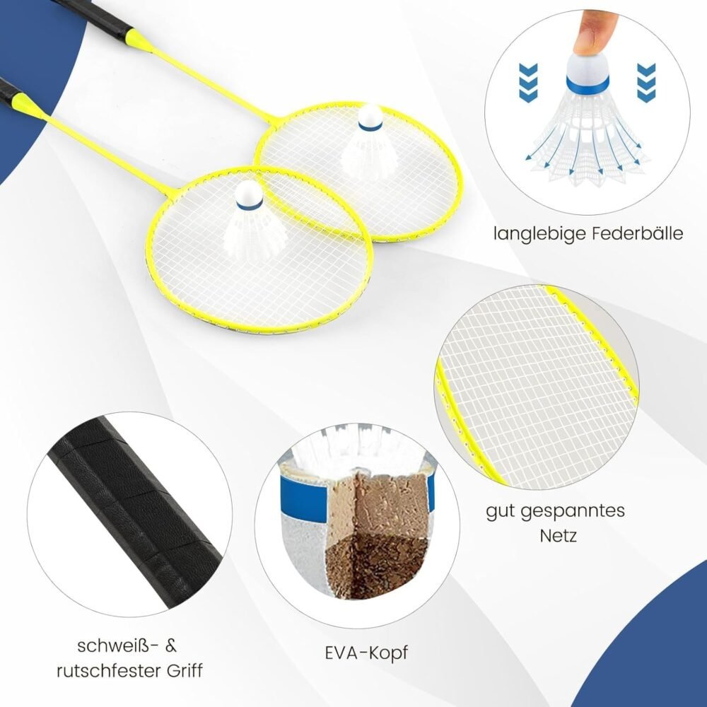 Portable Folding Net Set - Badminton, Volleyball, Tennis and Pickleball, with Rackets and Shuttles