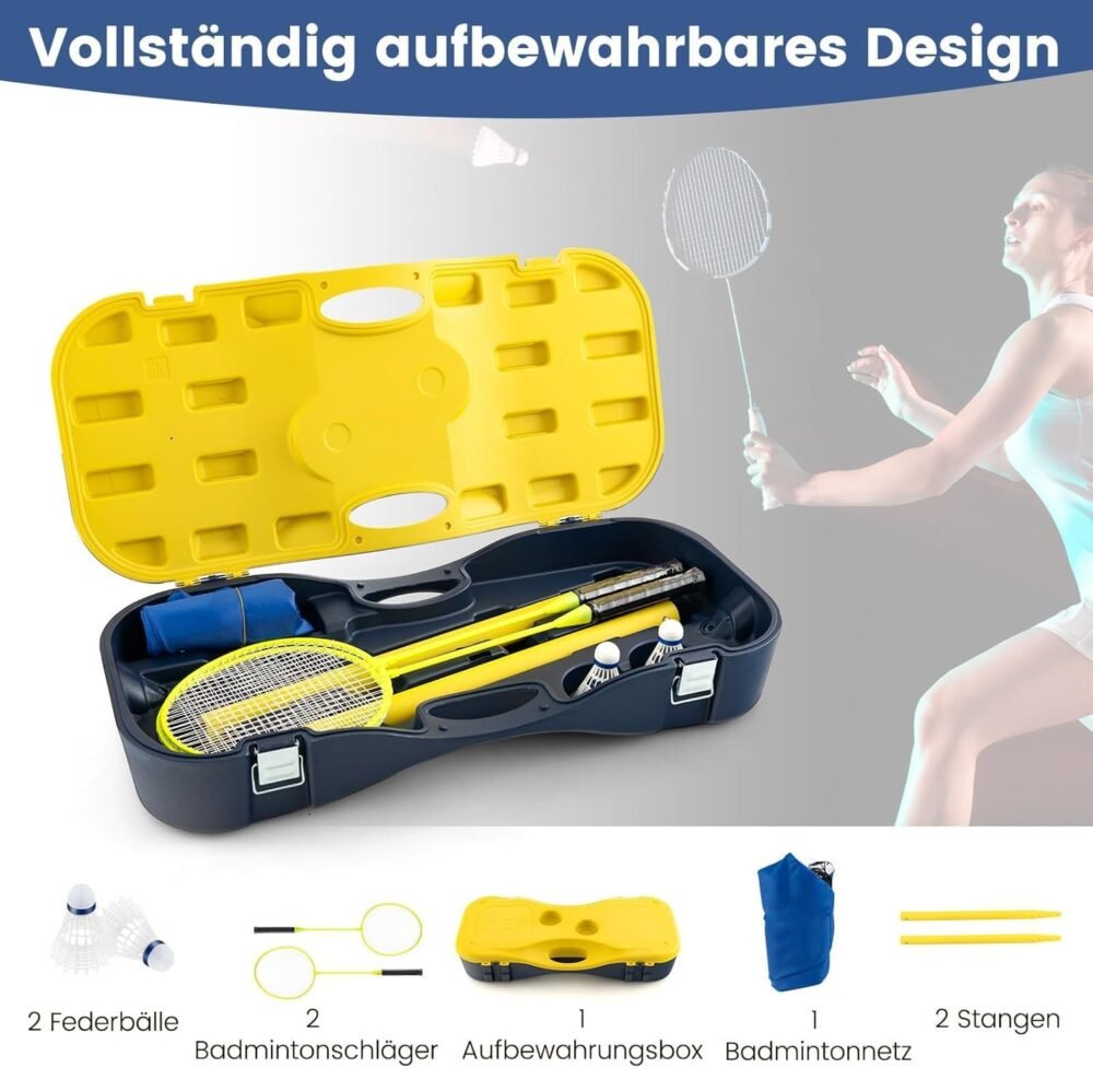 Portable Folding Net Set - Badminton, Volleyball, Tennis and Pickleball, with Rackets and Shuttles