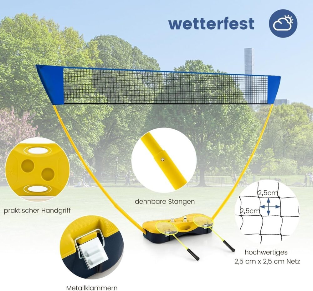 Portable Folding Net Set - Badminton, Volleyball, Tennis and Pickleball, with Rackets and Shuttles