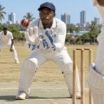 SG League Wicket Keeping Gloves – Leather Palm, Towel-Lined Cuffs - illustrative image, scene generated