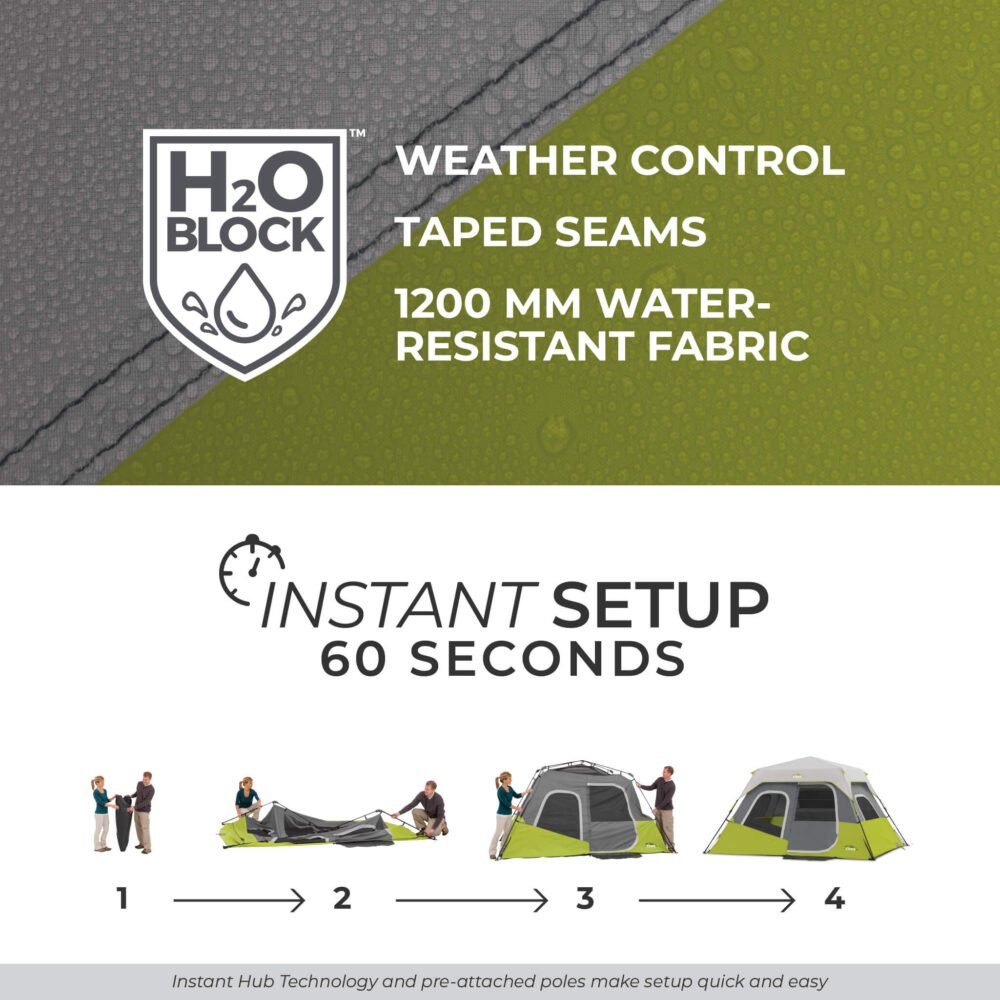 CORE 6 Person Instant Cabin Tent 11’ x 9’ – Model 40007