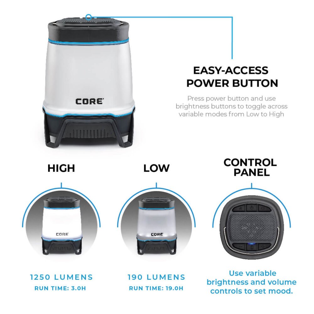 CORE 1250 Lumen Rechargeable Lantern with Bluetooth Speaker - Model 40078