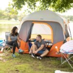 CORE 40119 4 person straight wall cabin tent pitched at a campsite
