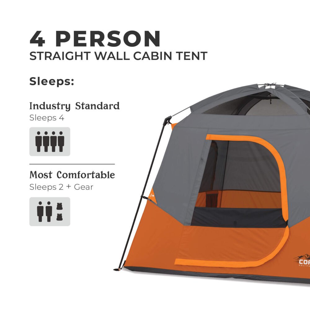 CORE 4 Person Straight Wall Cabin Tent 8’ x 7’ – Model 40119