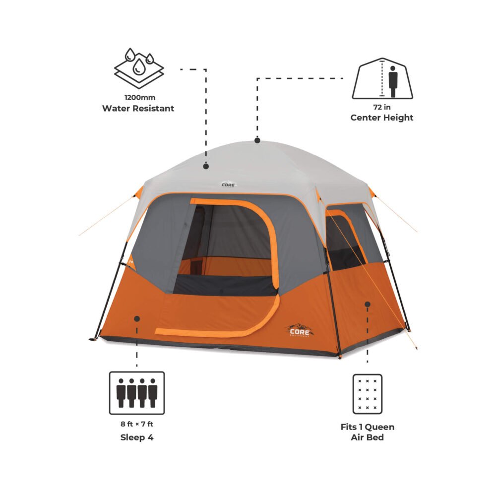 CORE 4 Person Straight Wall Cabin Tent 8’ x 7’ – Model 40119