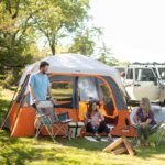 CORE 40120 6 person straight wall cabin tent pitched at a campsite