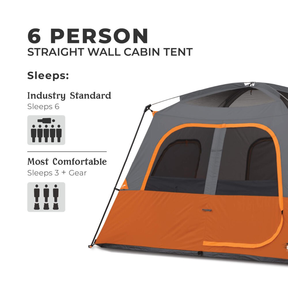CORE 6 Person Straight Wall Cabin Tent 10’ x 9’ – Model 40120