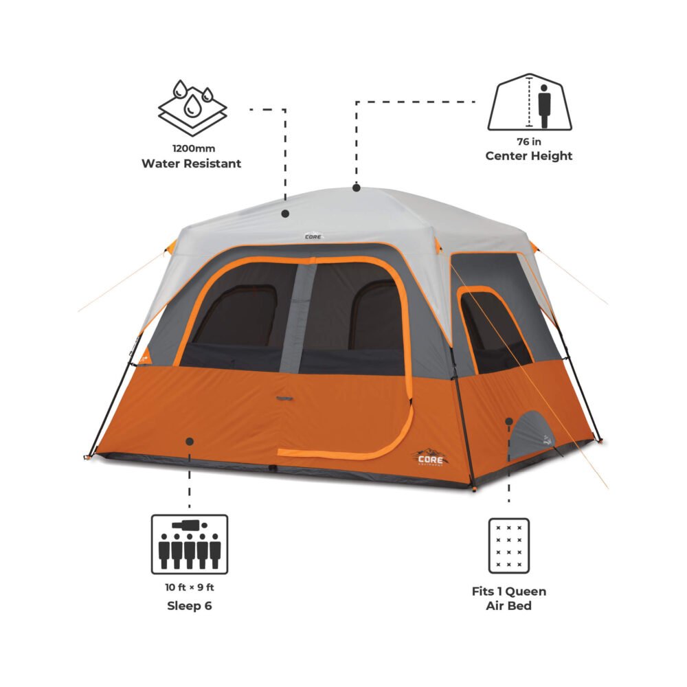 CORE 6 Person Straight Wall Cabin Tent 10’ x 9’ – Model 40120